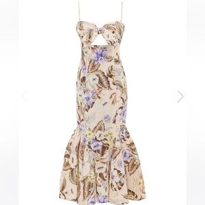 Zimmermann Floral Midi Dress in Cream and Purple